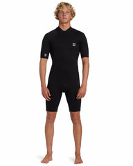 2mm Foil Flatlock Back Zip Short Sleeve Springsuit - Black | Billabong Men