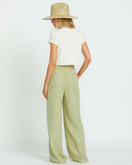 New Waves Gauze Elastic Waist Pants - Avocado | Billabong Women