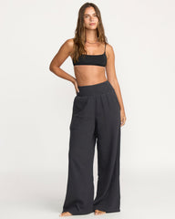 New Waves Gauze Elastic Waist Pants - Black Sands | Billabong Women