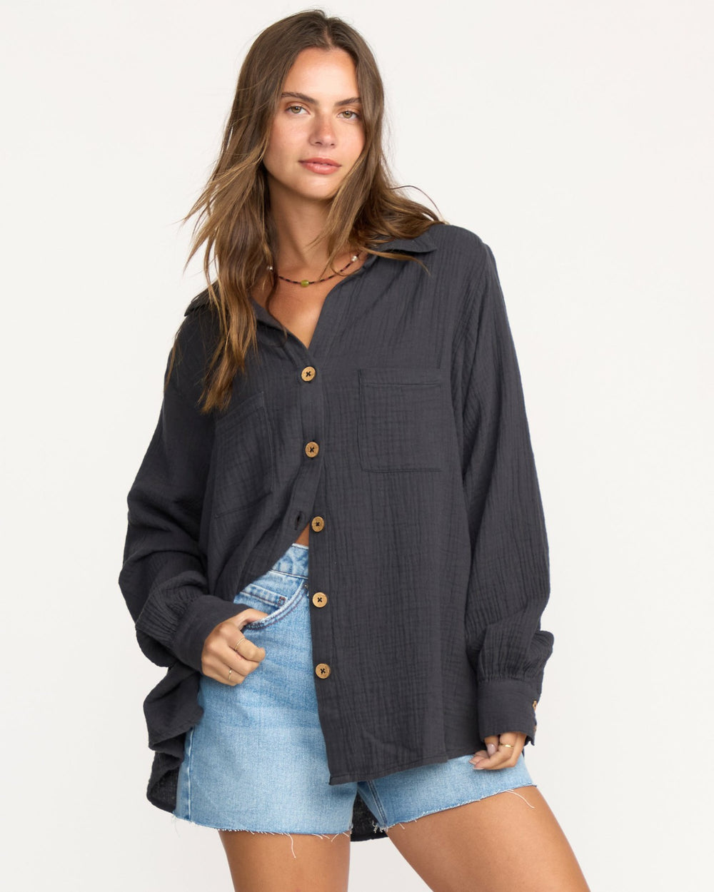 Sweet Swell Long Sleeve Shirt - Black Sands | Billabong Women
