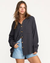 Sweet Swell Long Sleeve Shirt - Black Sands | Billabong Women