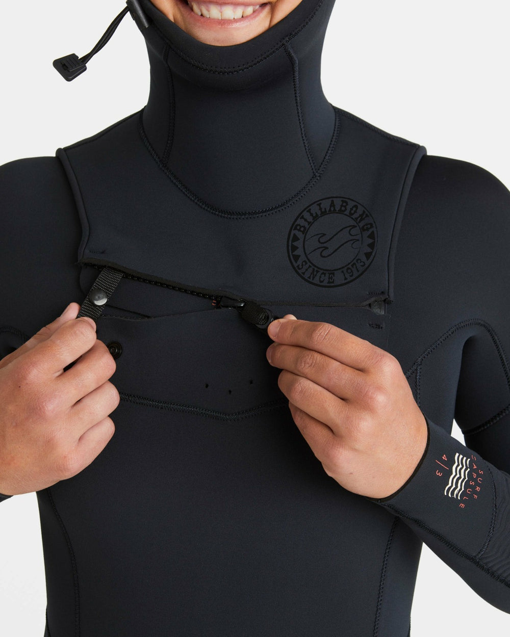 4/3mm Salty Dayz Natural Upcycler GBS Chest Zip Hooded Wetsuit - Black | Billabong Women