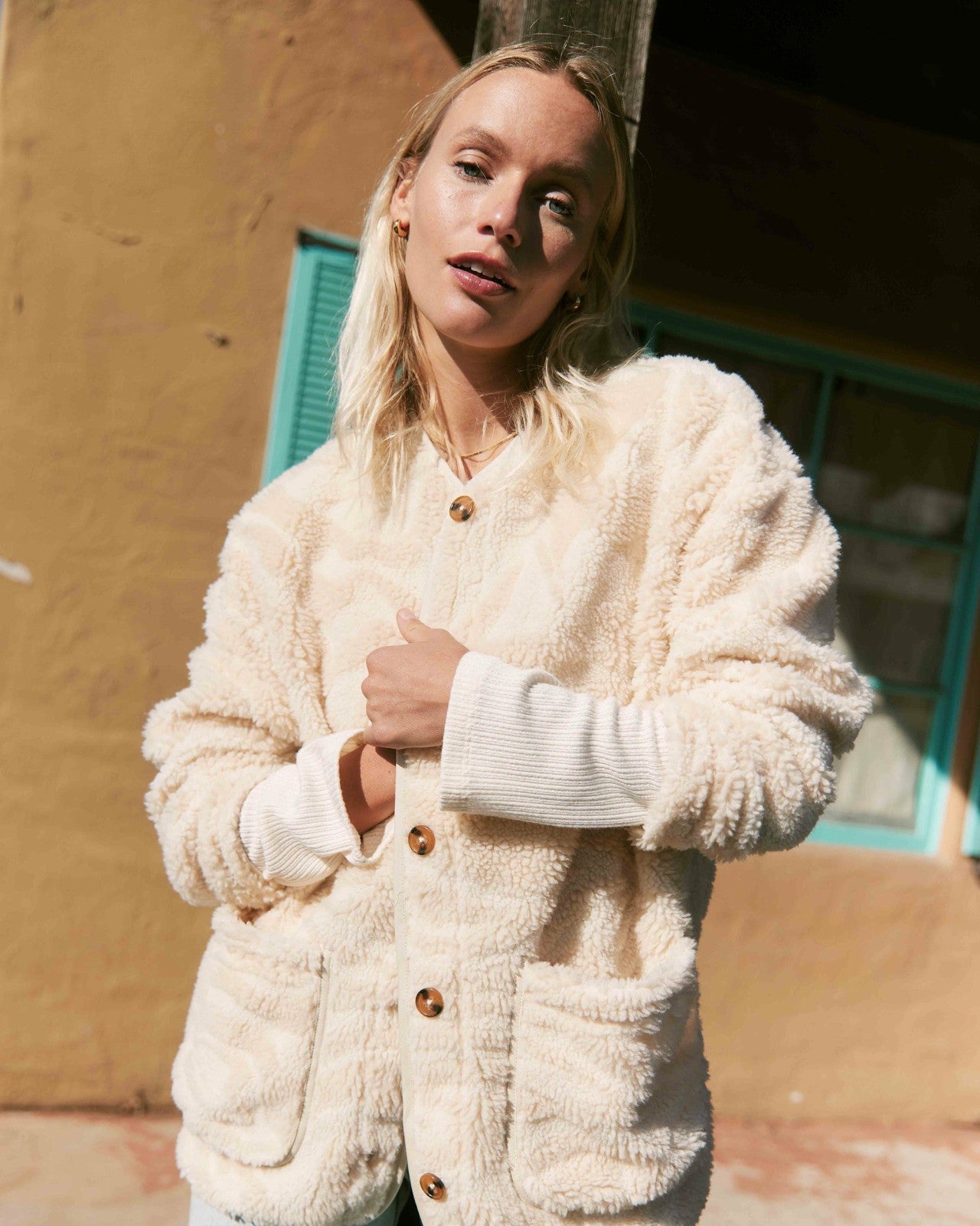 Fireside Cozy Buttoned Fleece Jacket - White Cap | Billabong Women