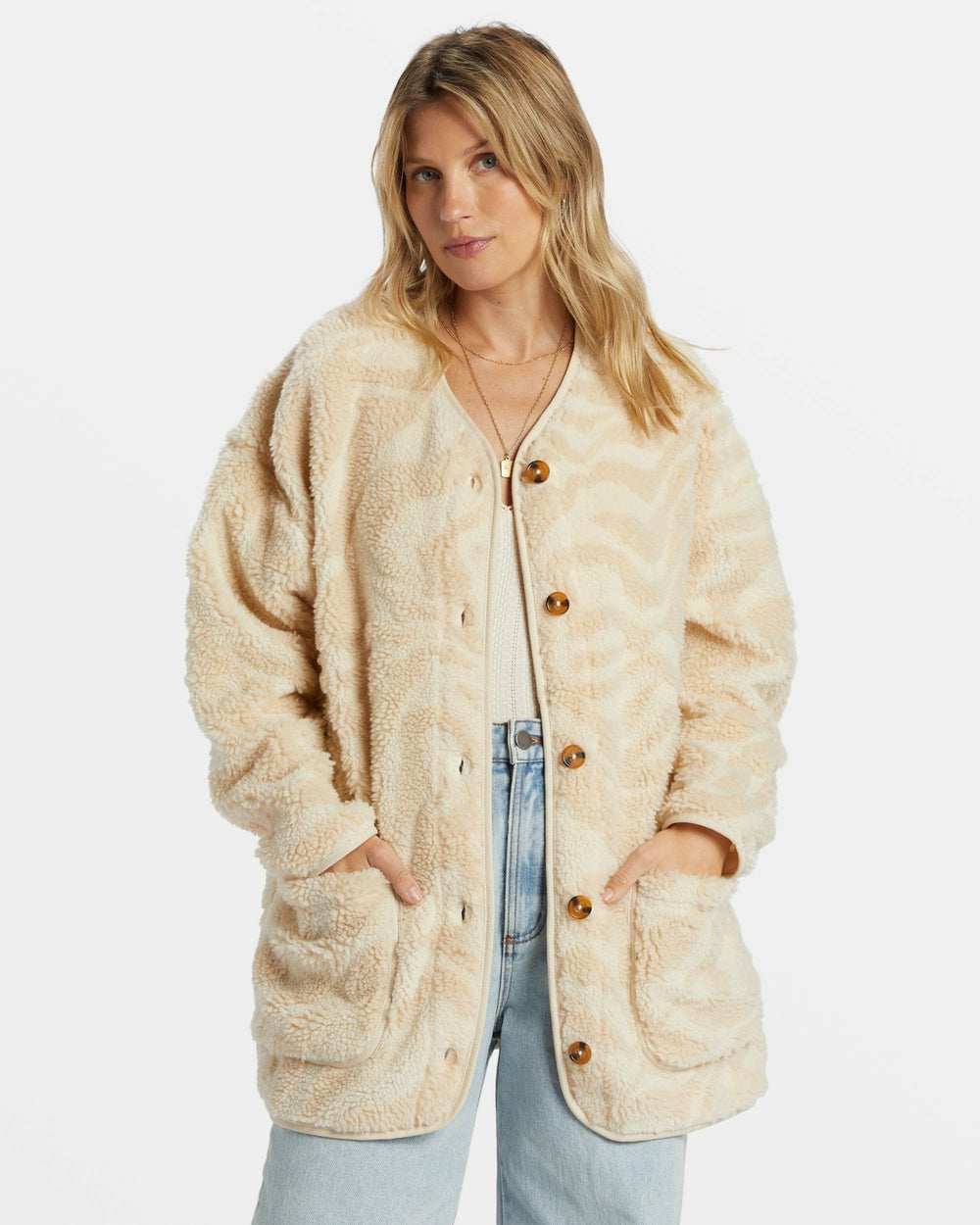 Fireside Cozy Buttoned Fleece Jacket - White Cap | Billabong Women