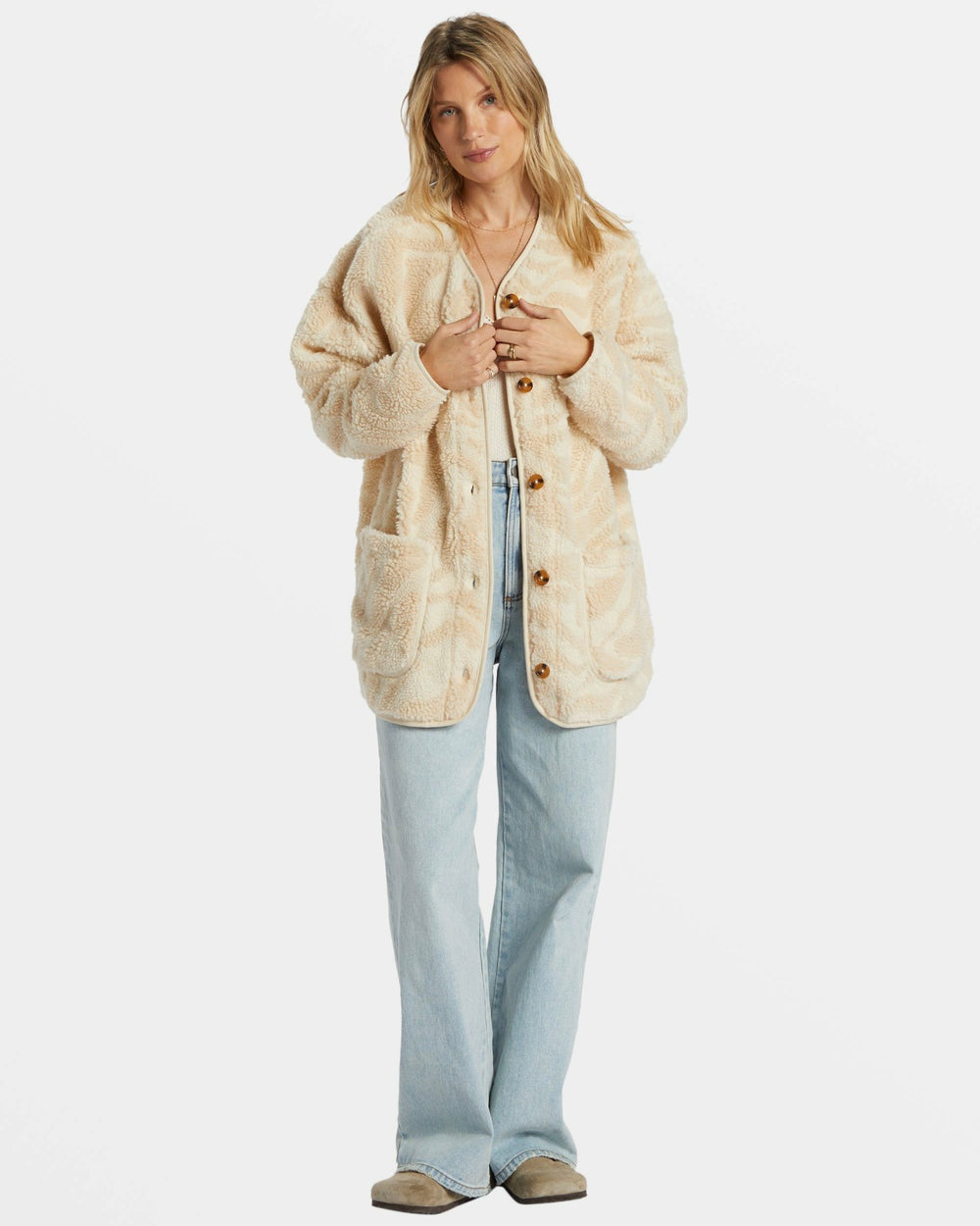 Fireside Cozy Buttoned Fleece Jacket - White Cap | Billabong Women