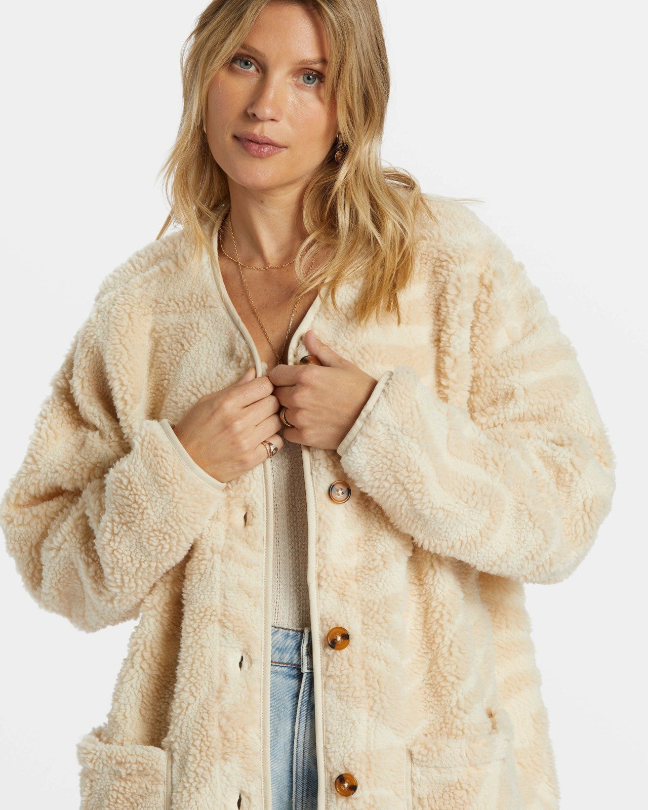 Fireside Cozy Buttoned Fleece Jacket - White Cap | Billabong Women