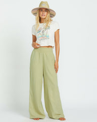 New Waves Gauze Elastic Waist Pants - Avocado | Billabong Women