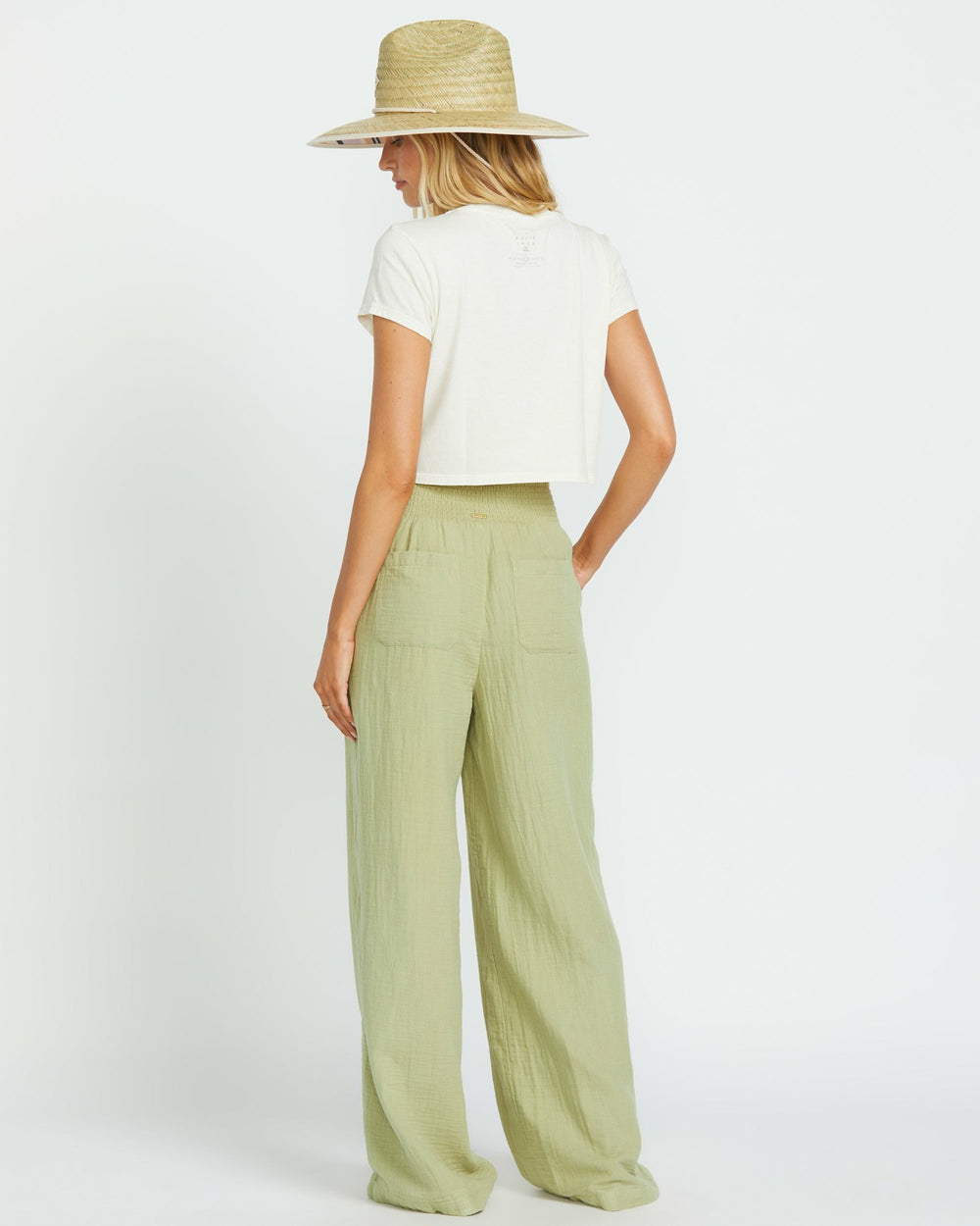 New Waves Gauze Elastic Waist Pants - Avocado | Billabong Women