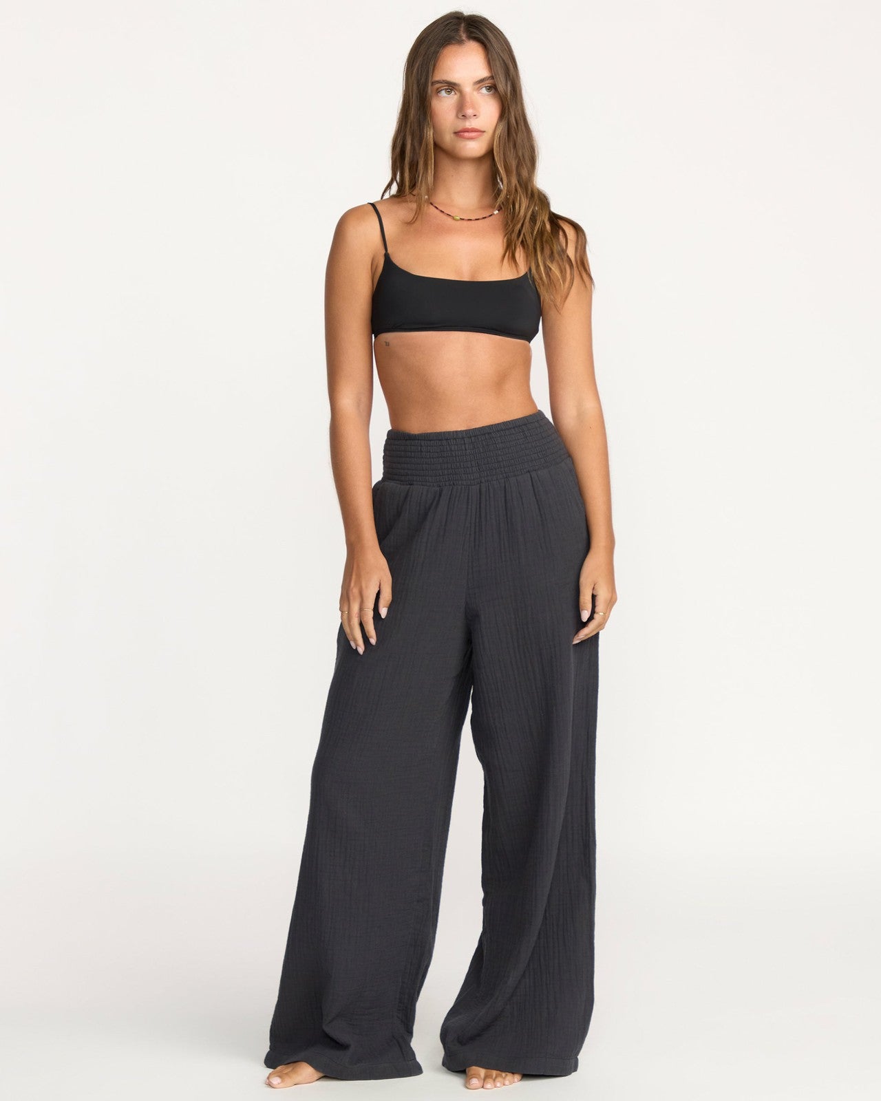 New Waves Gauze Elastic Waist Pants - Black Sands | Billabong Women