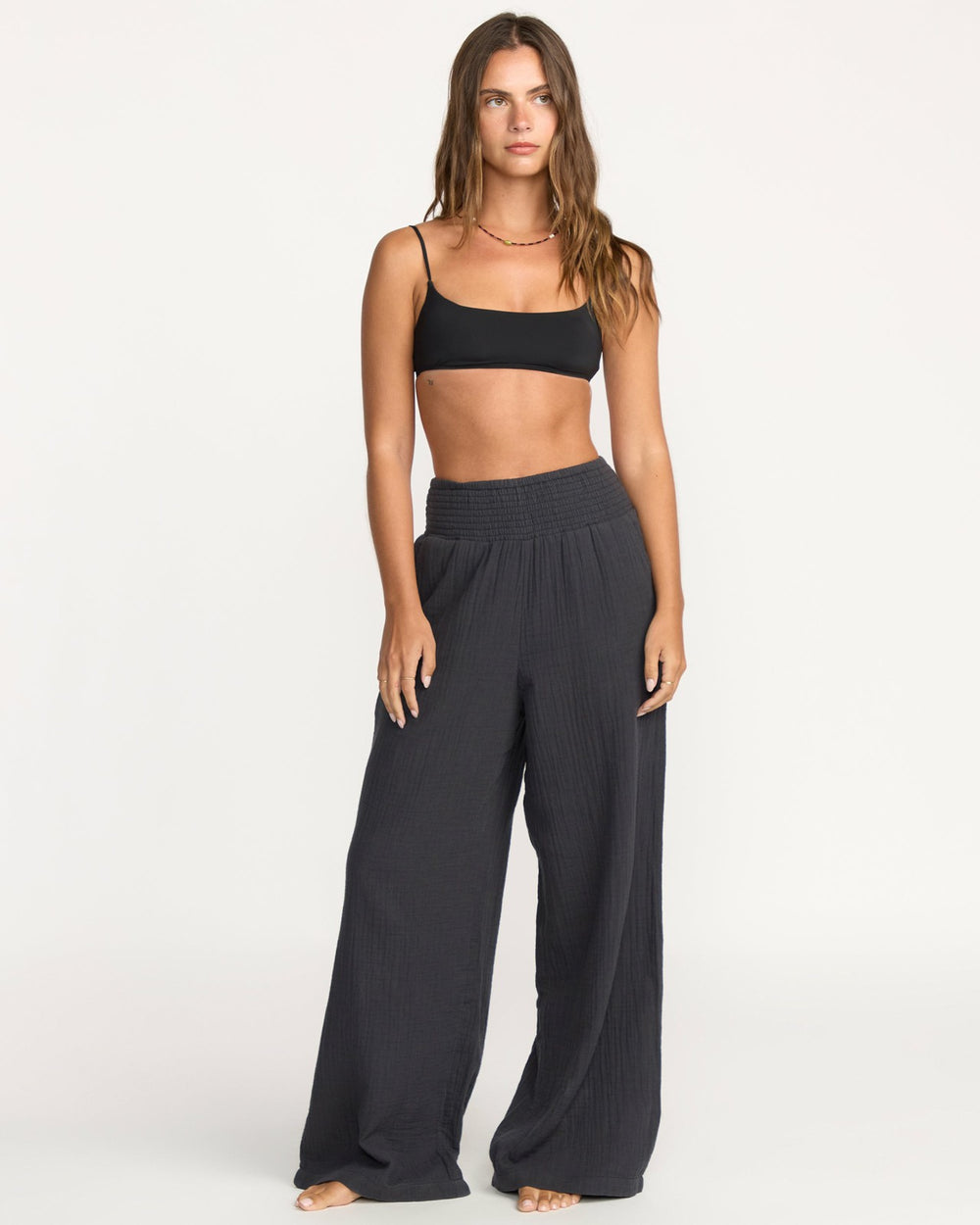 New Waves Gauze Elastic Waist Pants - Black Sands | Billabong Women
