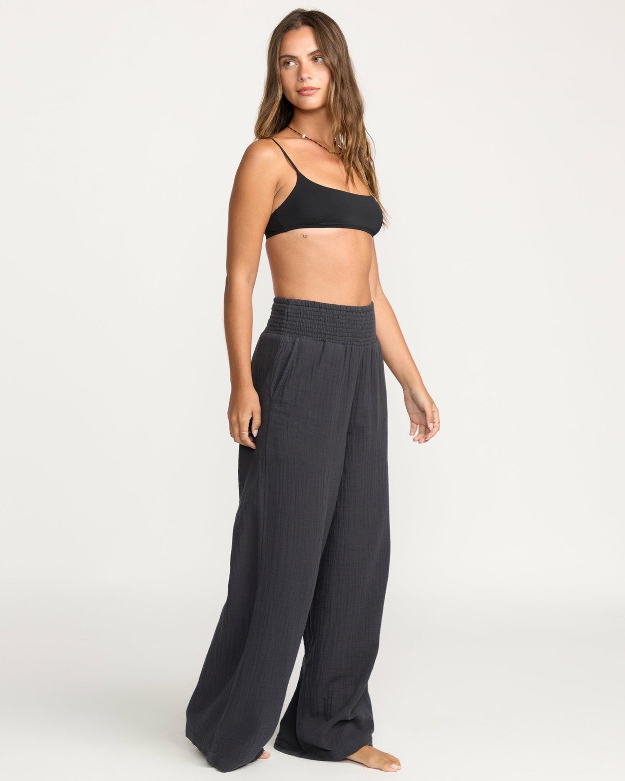 New Waves Gauze Elastic Waist Pants - Black Sands | Billabong Women