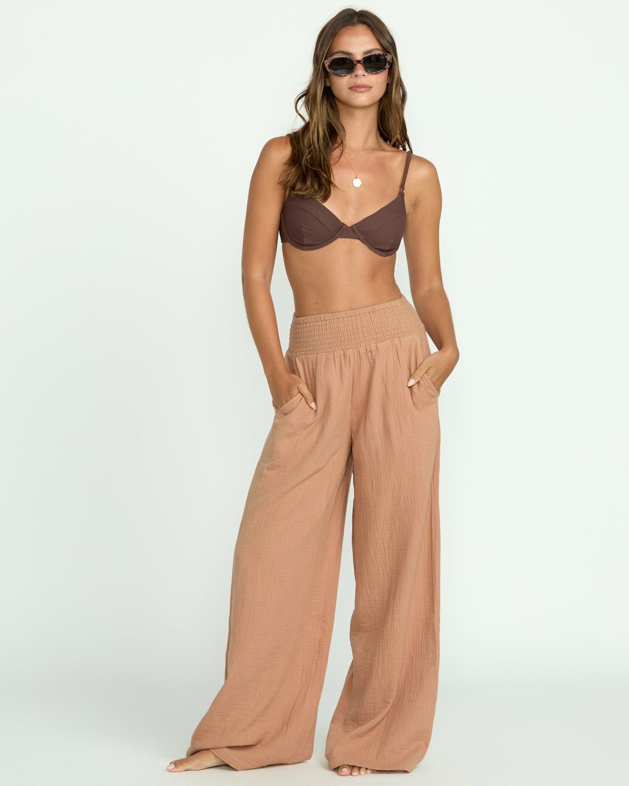 New Waves Gauze Elastic Waist Pants - Rose Brown | Billabong Women