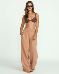New Waves Gauze Elastic Waist Pants - Rose Brown | Billabong Women
