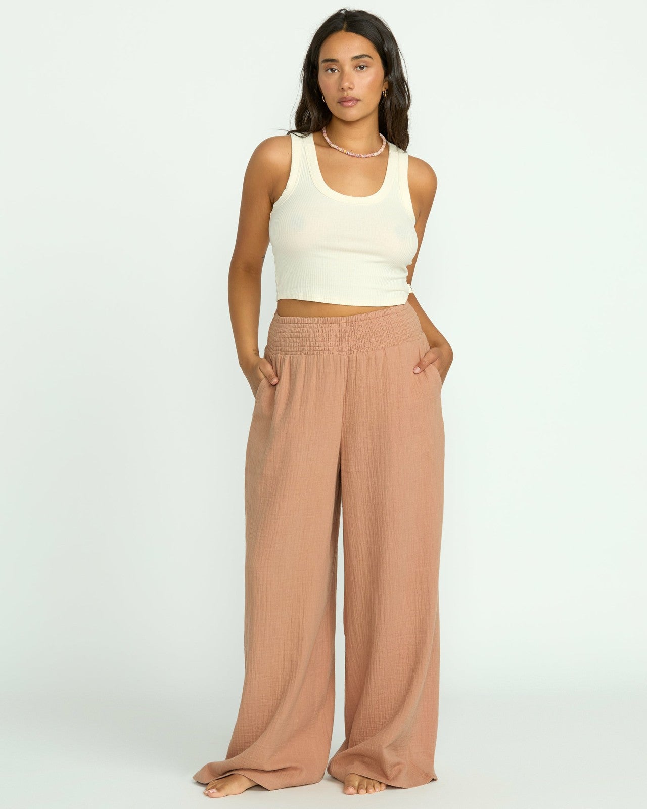 New Waves Gauze Elastic Waist Pants - Rose Brown | Billabong Women