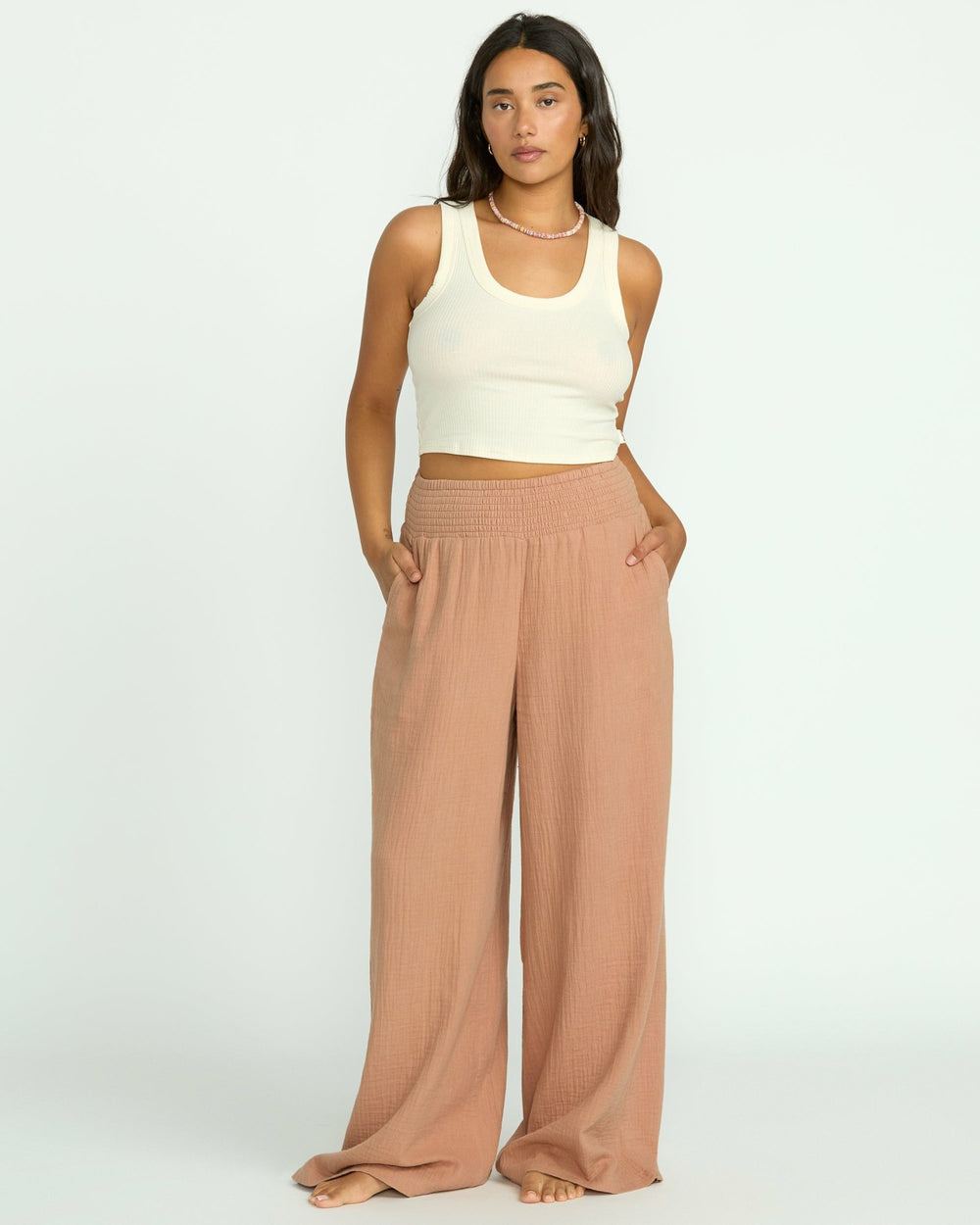 New Waves Gauze Elastic Waist Pants - Rose Brown | Billabong Women