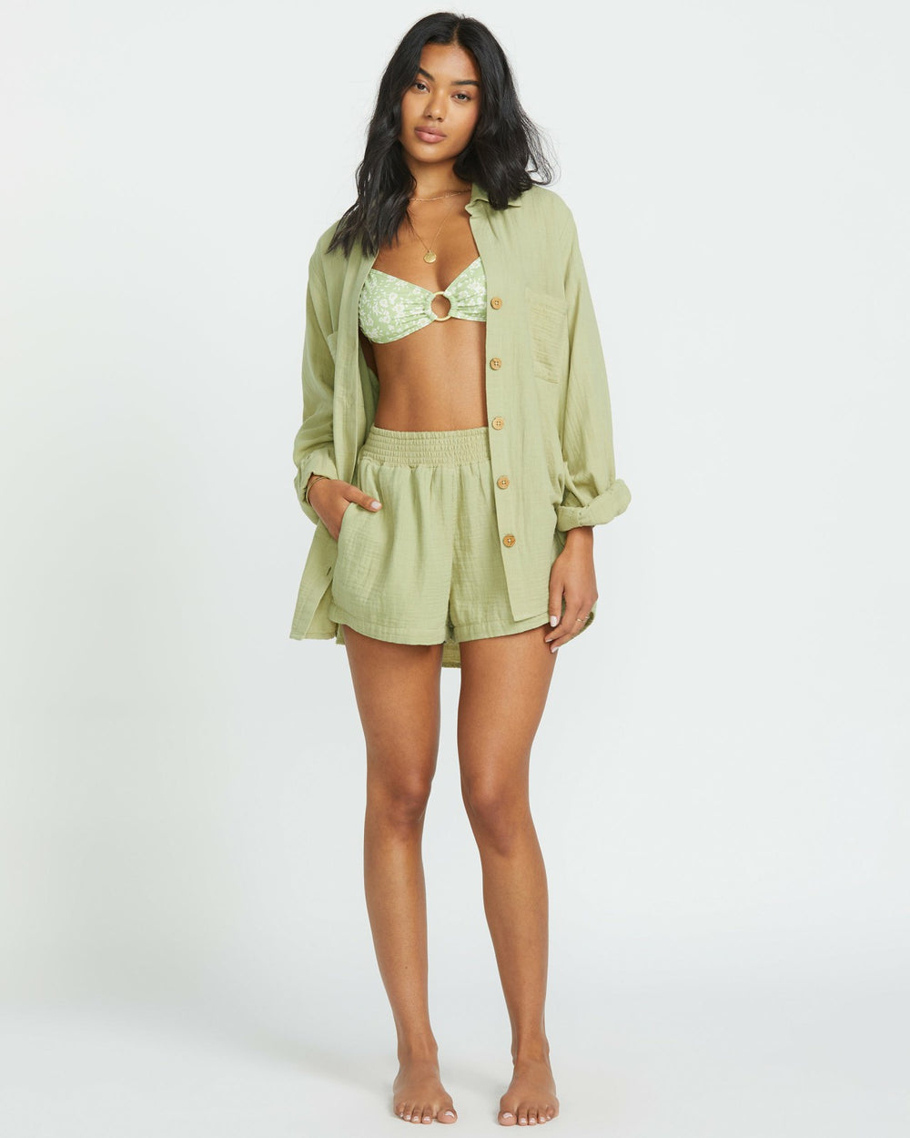 Sweet Swell Long Sleeve Shirt - Avocado | Billabong Women