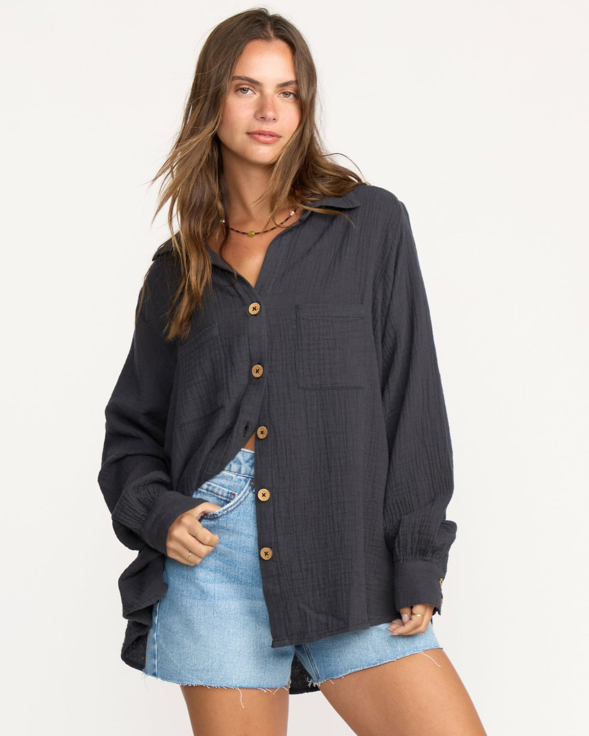 Sweet Swell Long Sleeve Shirt - Black Sands | Billabong Women