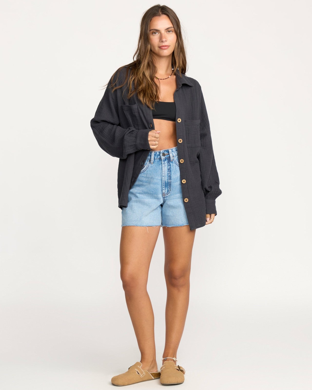 Sweet Swell Long Sleeve Shirt - Black Sands | Billabong Women