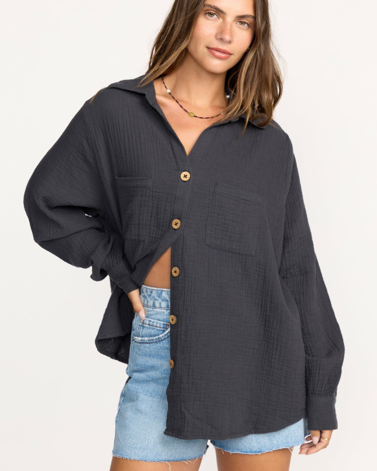 Sweet Swell Long Sleeve Shirt - Black Sands | Billabong Women